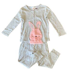 SEED HERITAGE Bunny Pajamas Girls 5 5T Grey Pink Rabbit Tail Fluffy Easter PJs